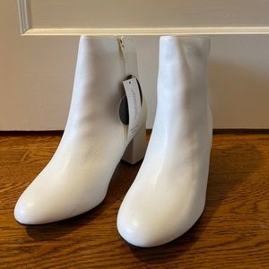 NTW White Block Heel Booties